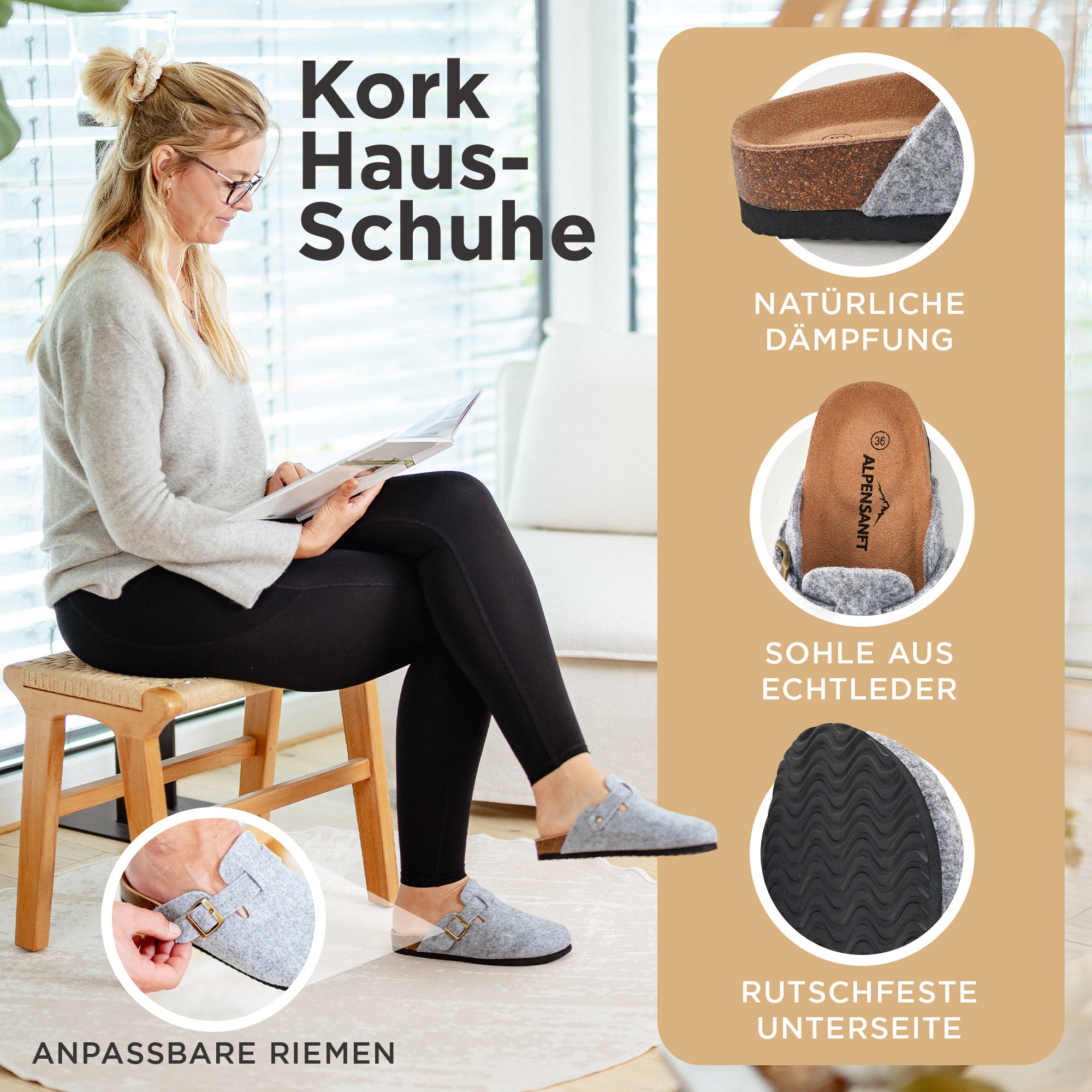 Alpensanft Graues Filz mit verstellbarem Riemen
