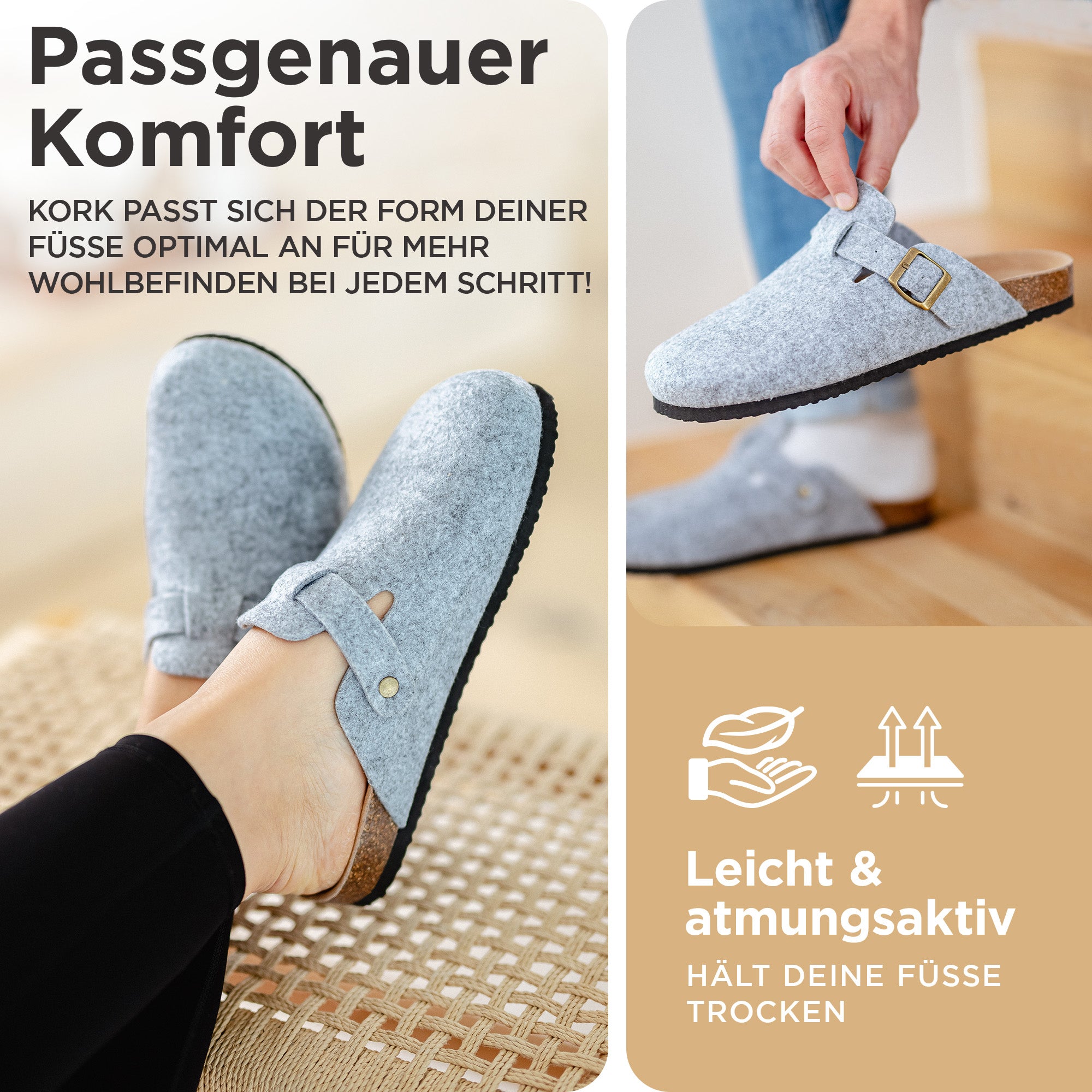 Alpensanft Graues Filz mit verstellbarem Riemen